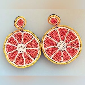 Handmade Beaded Dangle Earrings: Pink, Yellow & White -  Grapefruit Halves